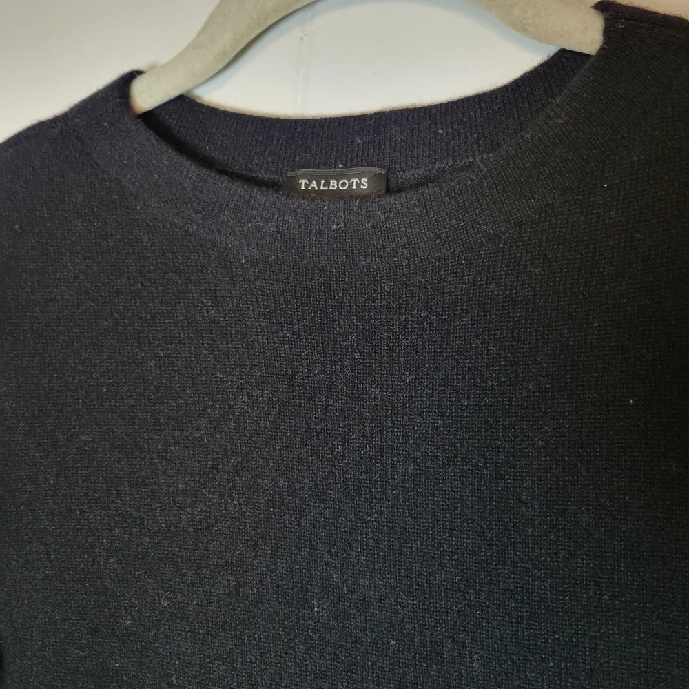 Talbots Pure 100% Cashmere Black Pullover Crewneck Sweater Long Sleeve MD